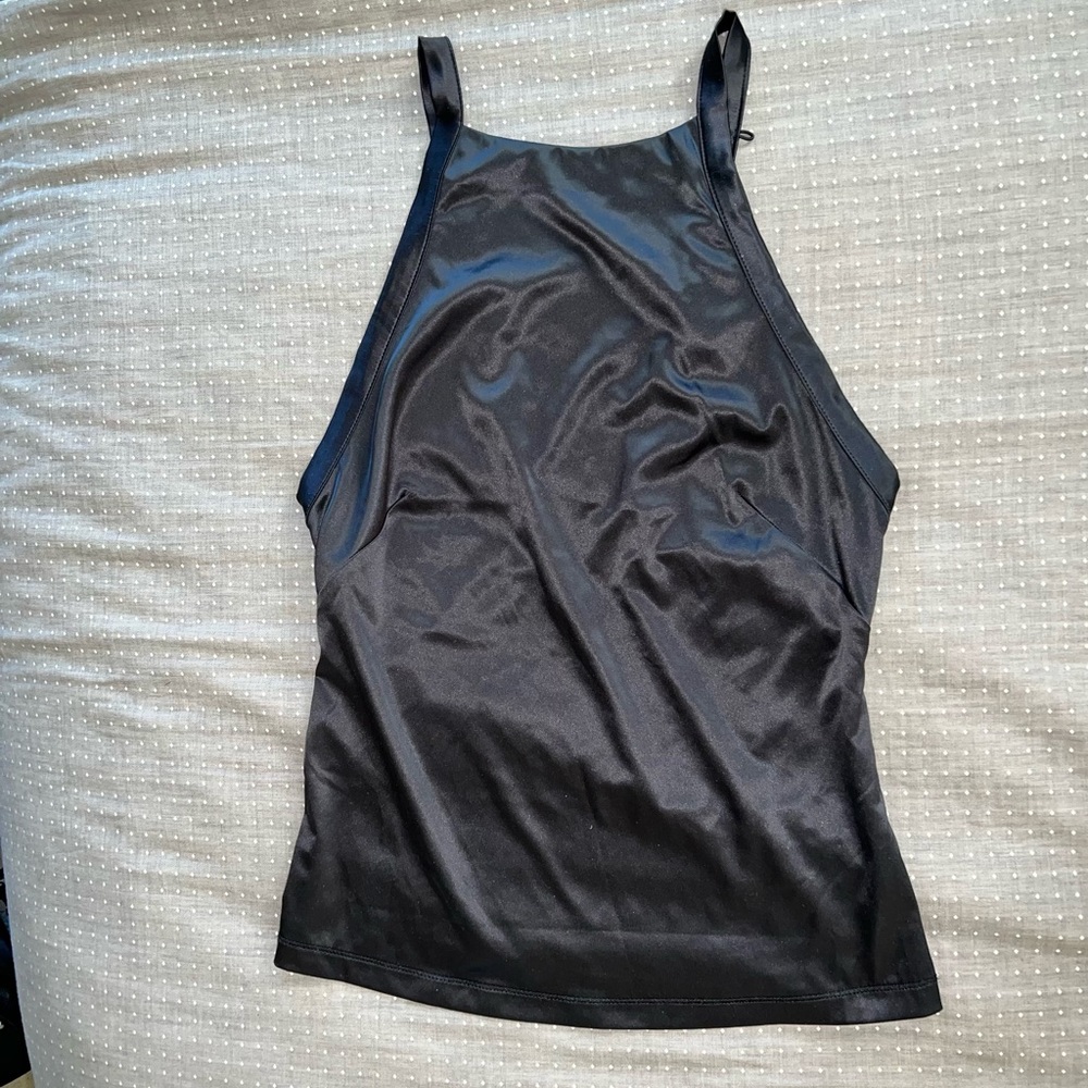 Free People high neck halter silky tank in black never worn.